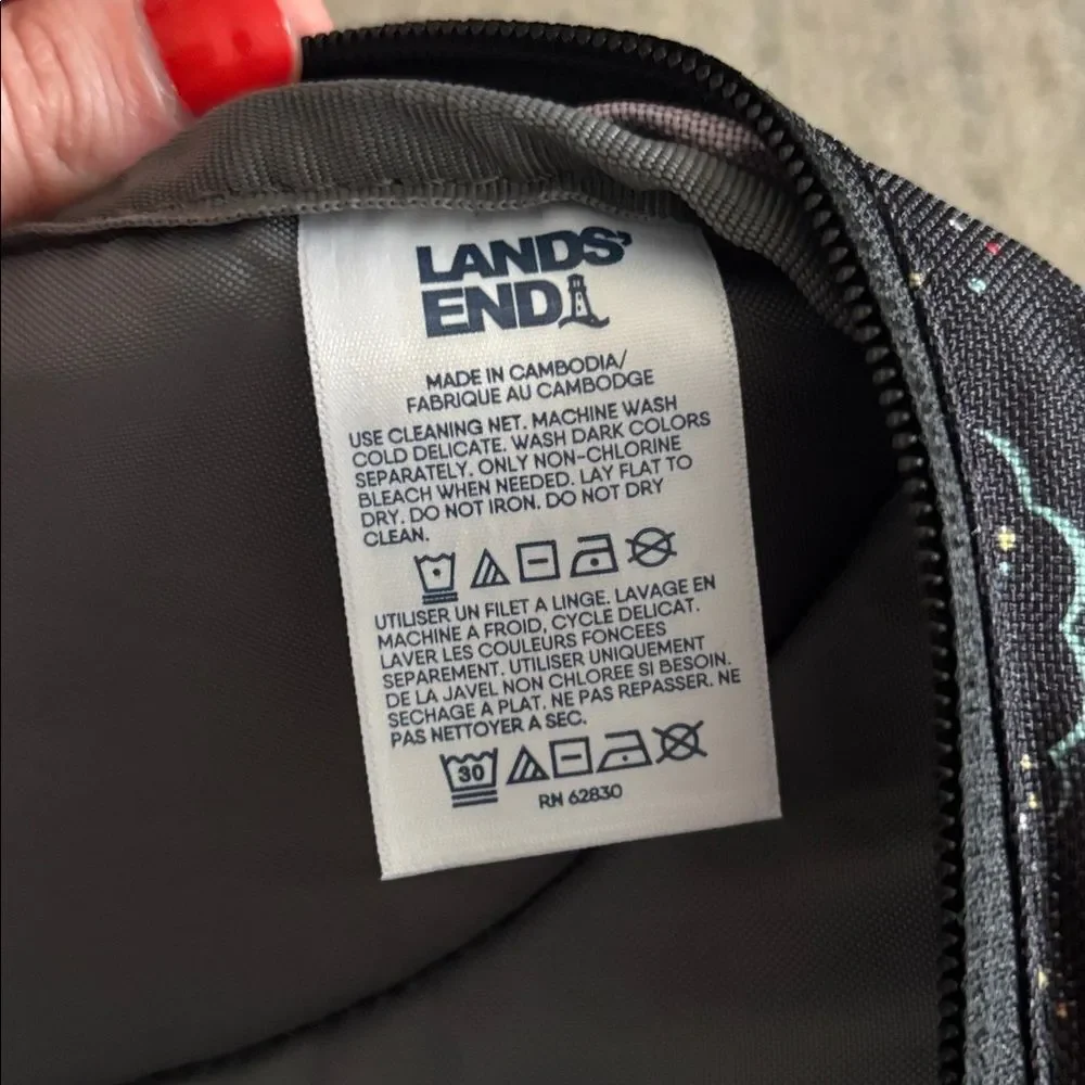 New! Lands' End Black Backpack Multicolor Space Design “Jacob” Monogram